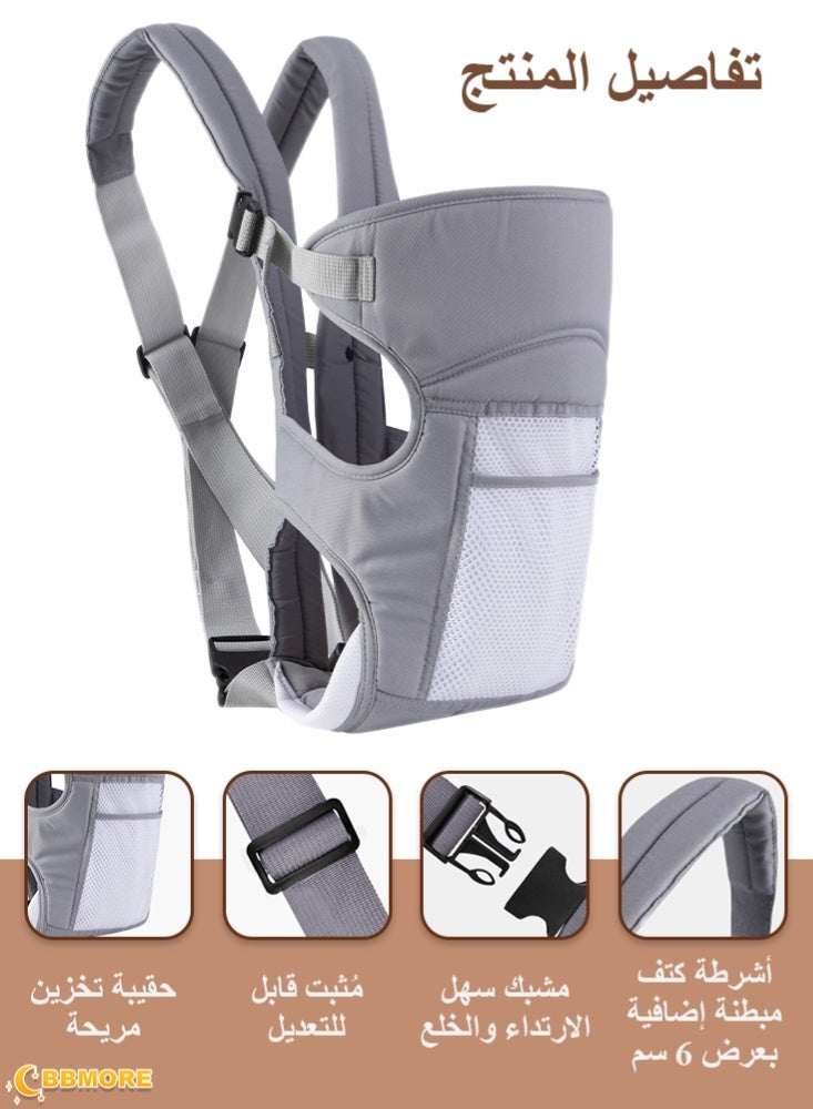BBMORE Baby Carrier with Pocket, Ergonomic Adjustable Breathable Carrier Slings for 3–24 Months Baby Holder Carrier with Breathable Mesh Fabric, Grey - Image 4